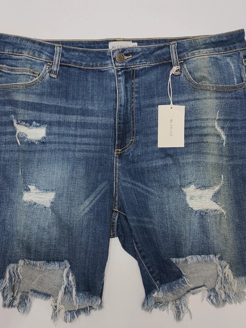 Ms Cello Women's Blue High Rise Distressed Ripped Hem Bermuda Shorts Size 3X